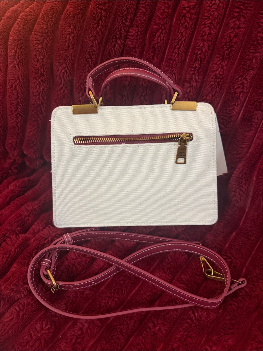 Steve Madden Cream and Burgundy Convertible Top-Handle Satchel - Picture 3 of 4